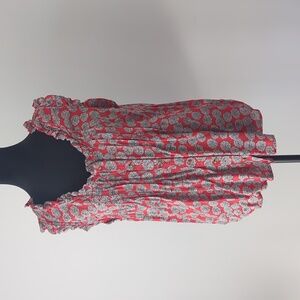 Anthropologie Pink and White Ruffled Sleeveless Blouse Size L